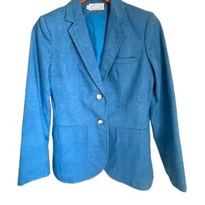 Vintage The Villager Two Button Blazer Size 6 Blue Linen Lined Shoulder Pads